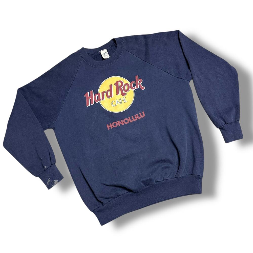 Vintage 80s Hard Rock Cafe Honolulu Hawaii Sweatshirt Navy Made USA XL